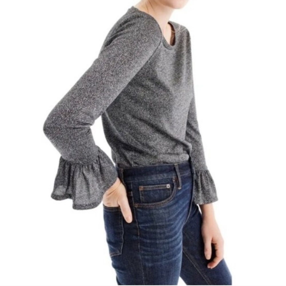 NWT J. Crew Silver Metallic Sparkle Bell Sleeve Top XL